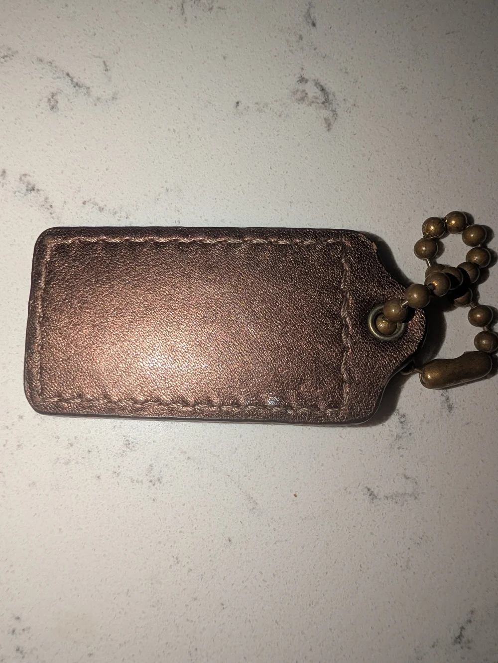 Coach Bronze Brown Leather Hangtag with Unbranded Brass Ball Chain